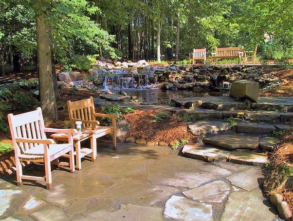 Stone walkway with fountain